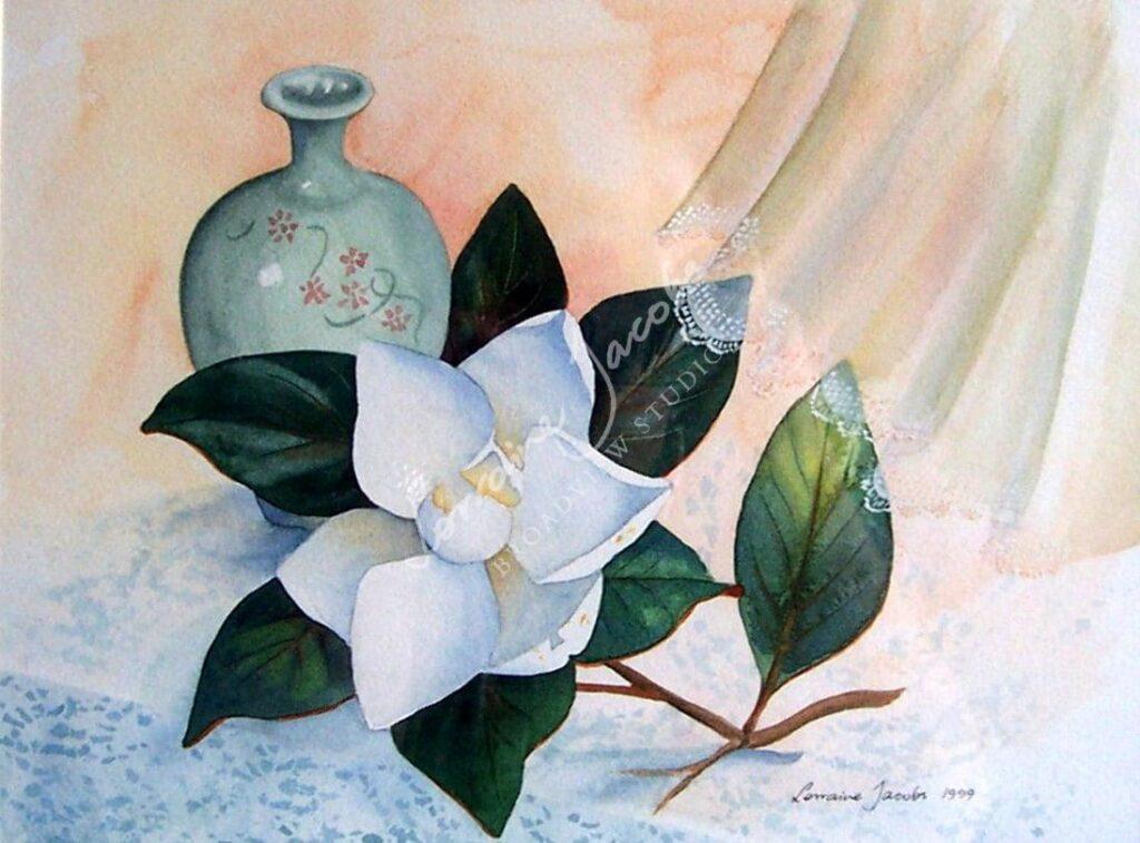 Magnolia with Celadon Vase – Lorraine Jacobs