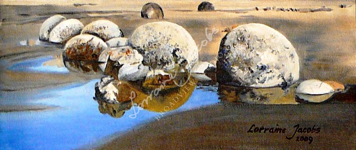 Moeraki Boulders VI (oil on canvas) – Lorraine Jacobs